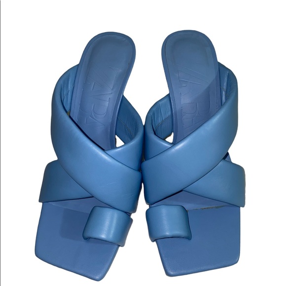 Zara Cross Strapped Heeled Leather Slides Sandals - Picture 2 of 4